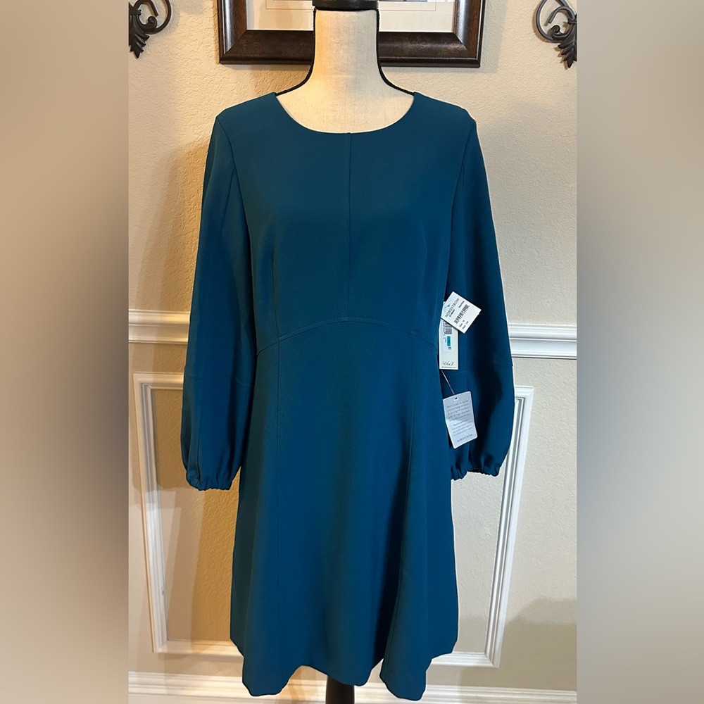 Teal Long Sleeve A-Line Dress
